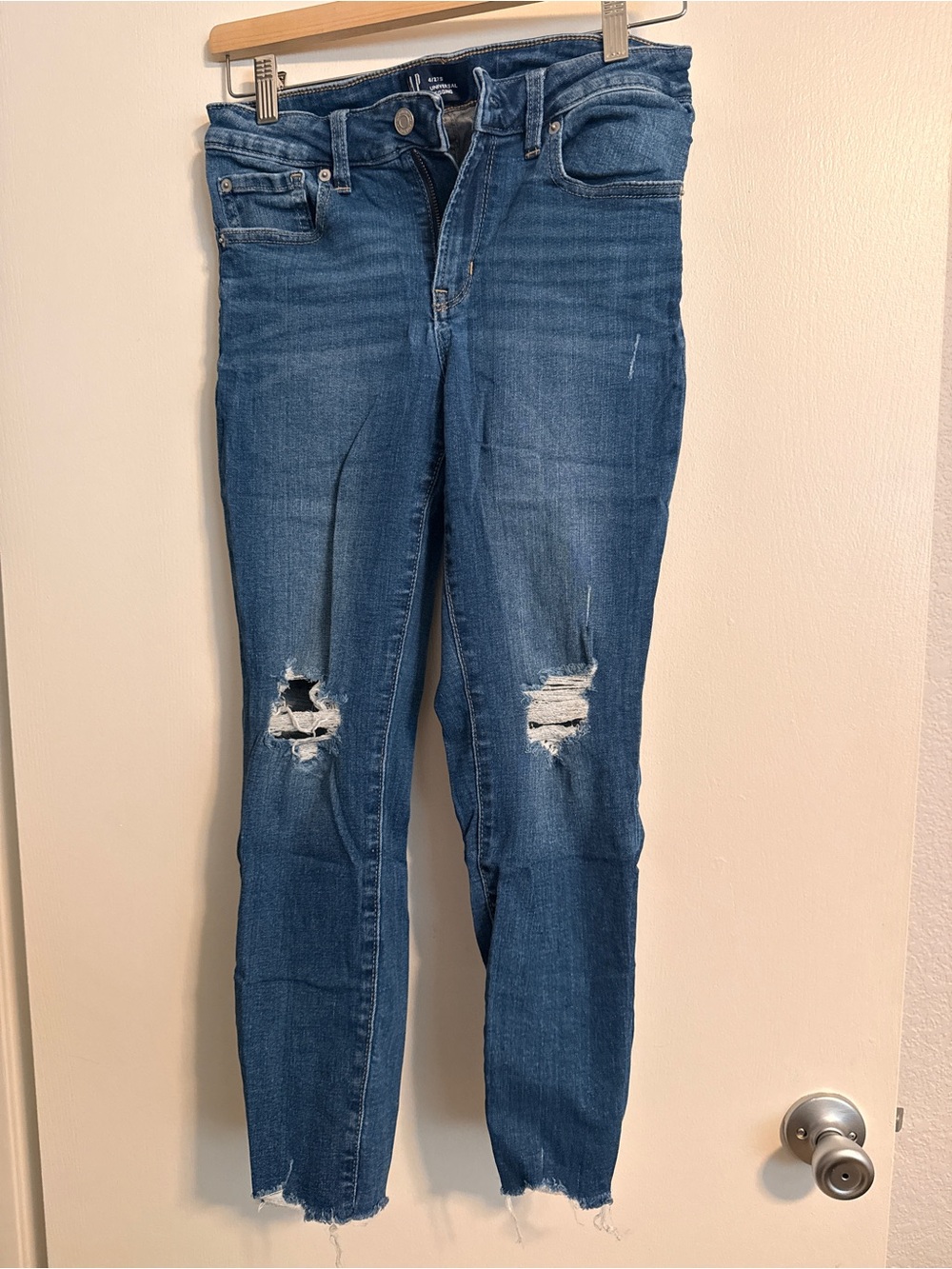 GAP Distressed Mid-Blue High-Rise Skinny Jeans